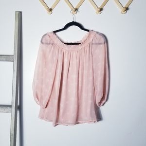 LC LAUREN CONRAD PEACHY PALM TREE OFF-THE-SHOULDER BLOUSE SIZE SMALL